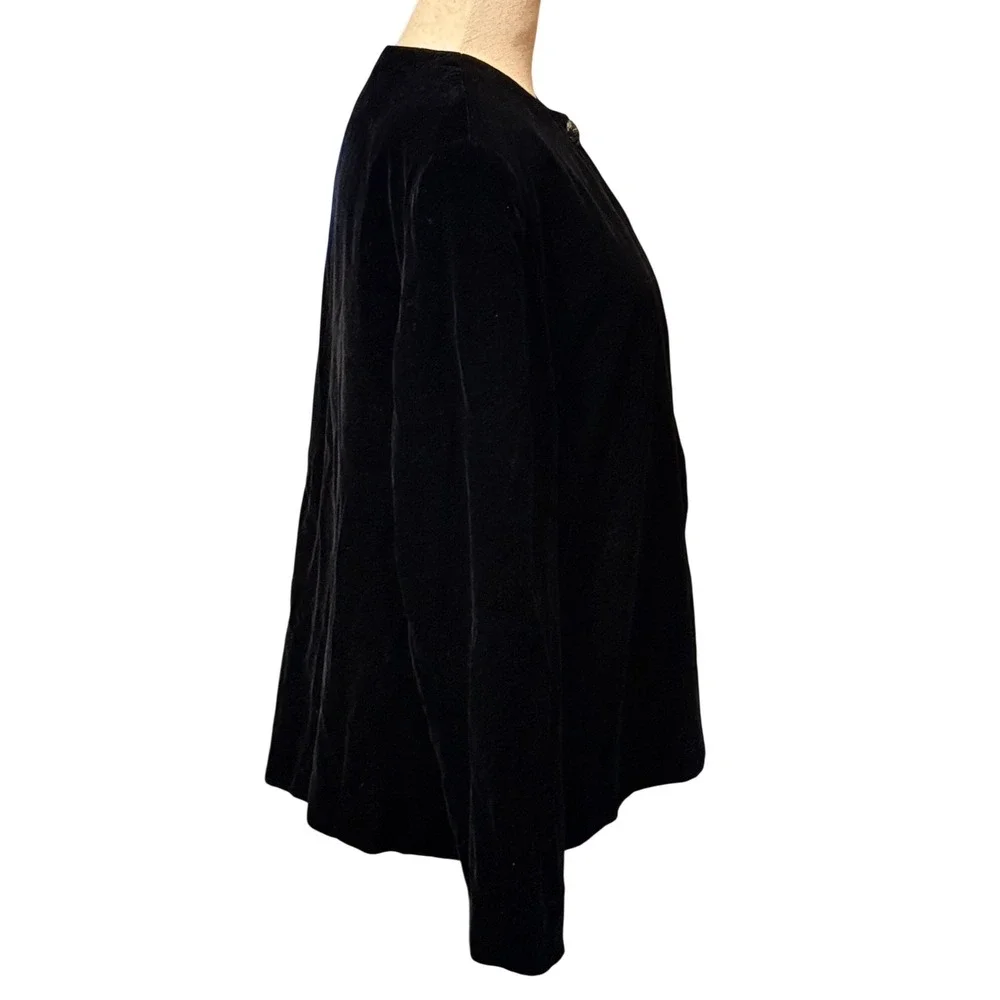 Talbots Women's Black Velvet Jacket Collarless Single Button Blazer Size 12